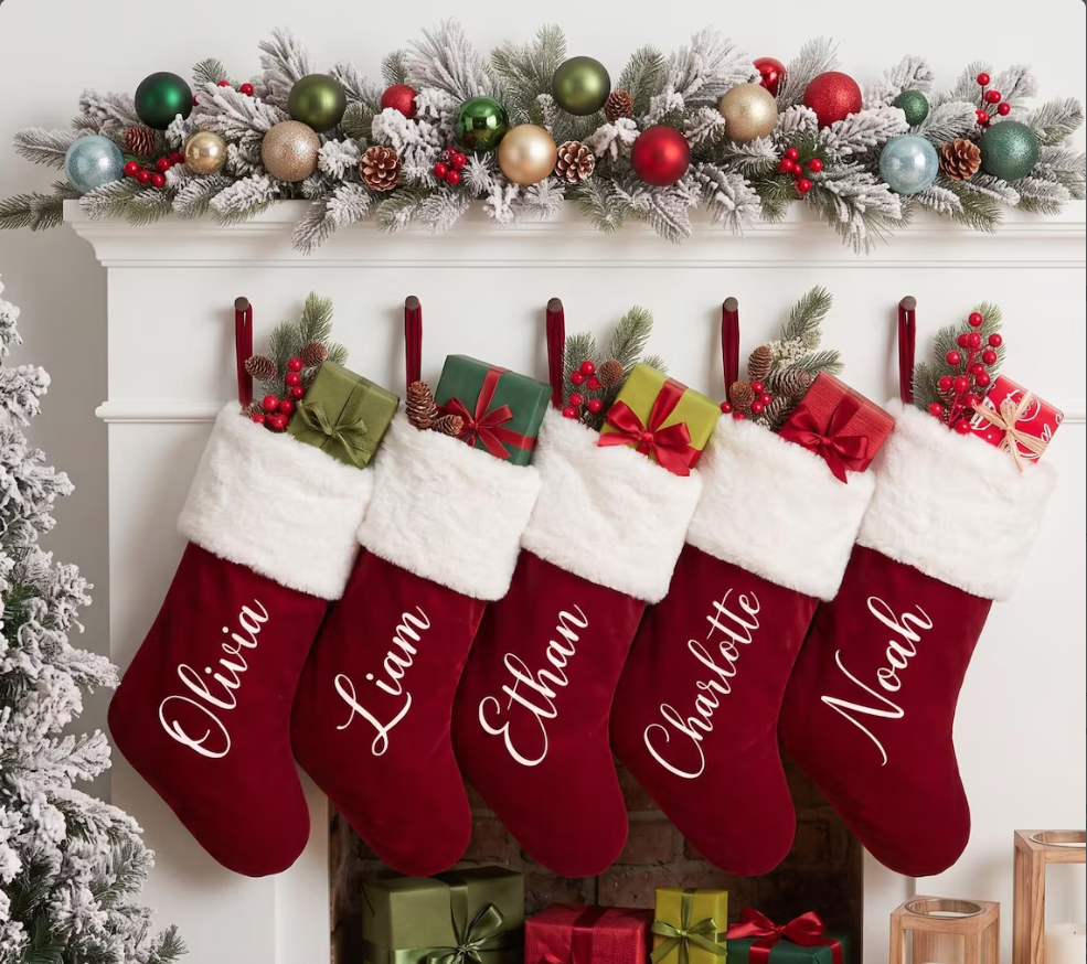 Personalized Christmas Stocking, Custom Name Red Plush Stockings