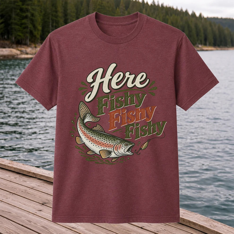 Here Fishy Fishy Rainbow Trout Fishing T-Shirt