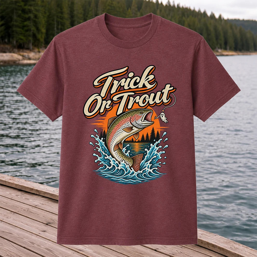 Trick or Trout Rainbow Trout Halloween Fishing T-Shirt
