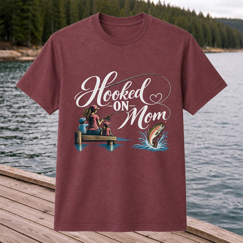 Hooked on Mom Family Fishing Graphic T-Shirt