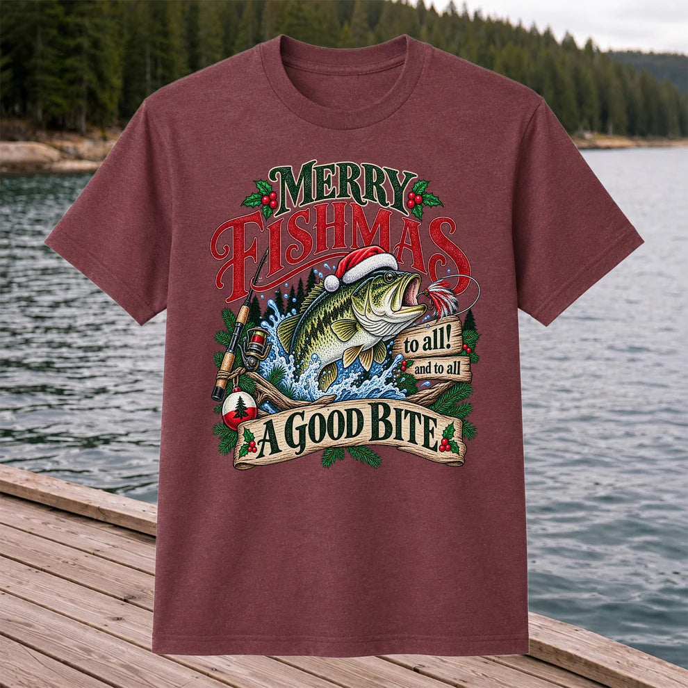 Merry Fishmas to All and to All a Good Bite Bass Fishing T-Shirt