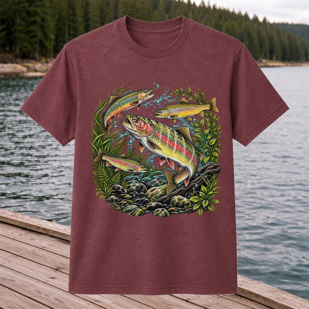 Rainbow and Brown Trout Underwater Fishing Graphic T-Shirt
