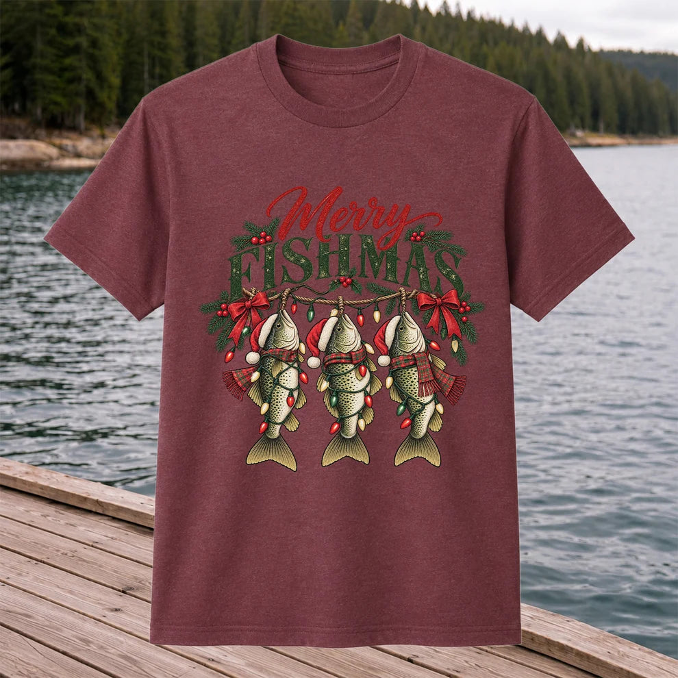 Merry Fishmas Christmas Trout Fishing Graphic T-Shirt