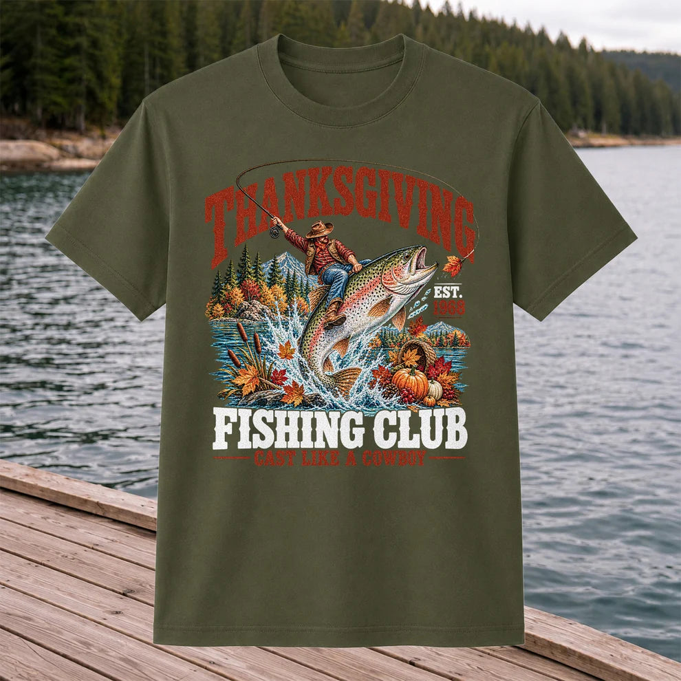 Thanksgiving Cowboy Trout Fishing Club Graphic T-Shirt