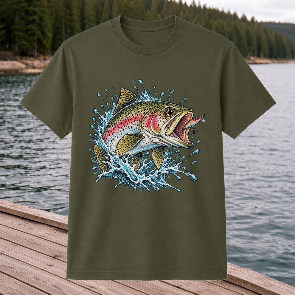 Rainbow Trout Striking a Fishing Lure Graphic T-Shirt