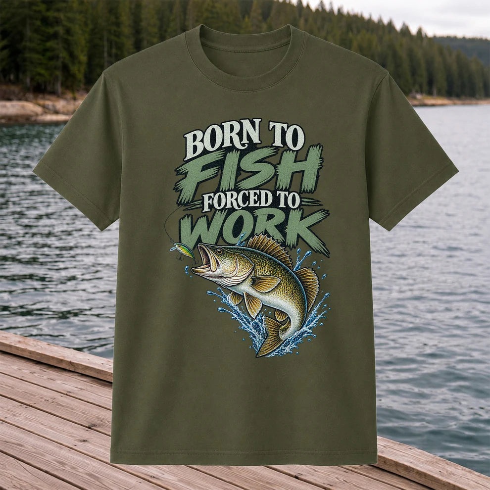 Born to Fish Forced to Work Bass Fishing T-Shirt