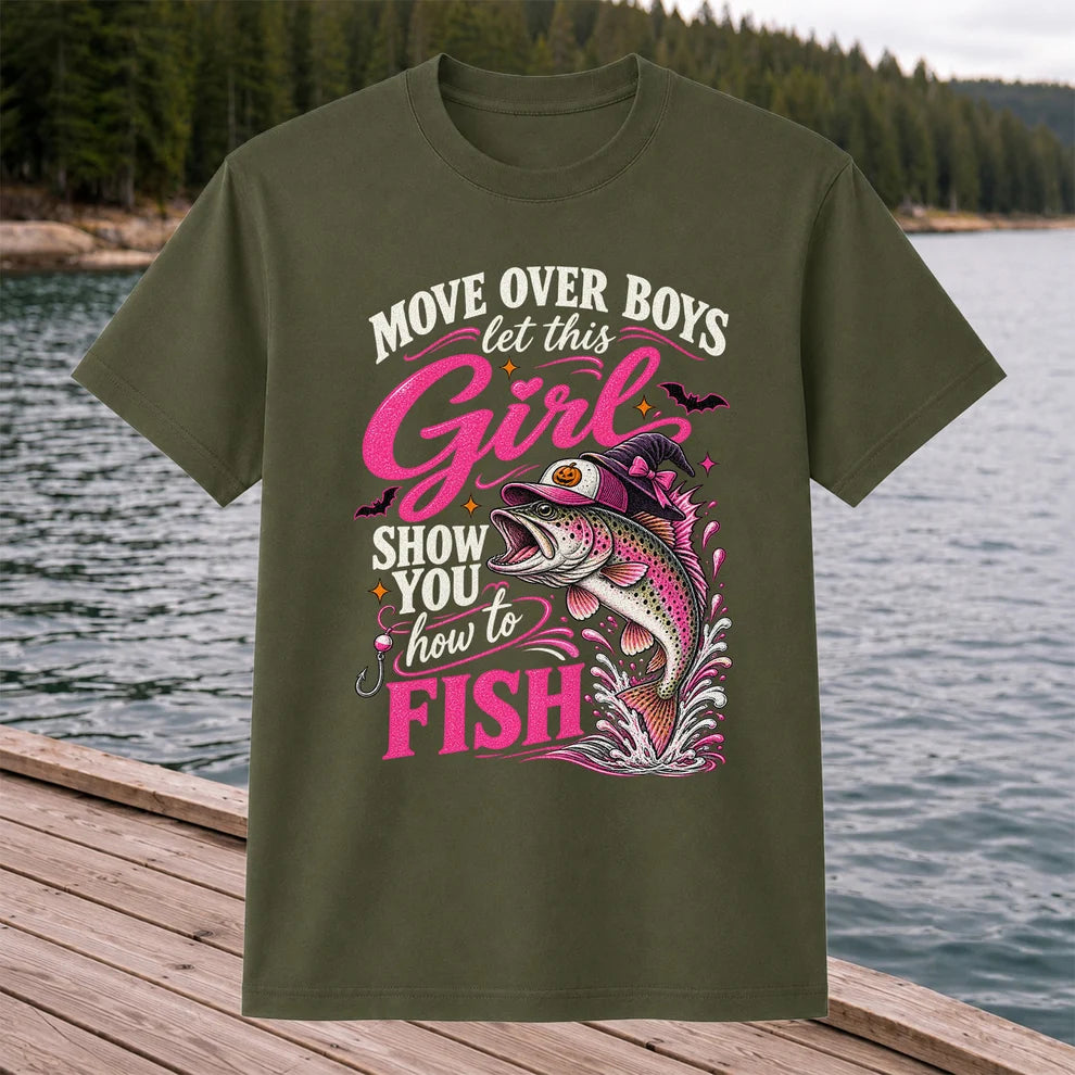 Vintage Bass Lake Fishing Scene Graphic T-Shirt