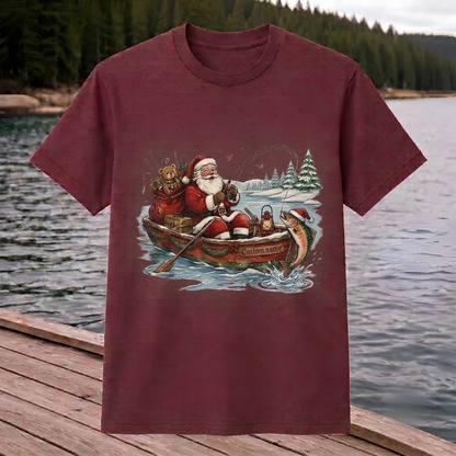 Personalized Christmas Fishing Shirt, Santa Fishing T-Shirt, Funny Fisherman Christmas Gift for Dad