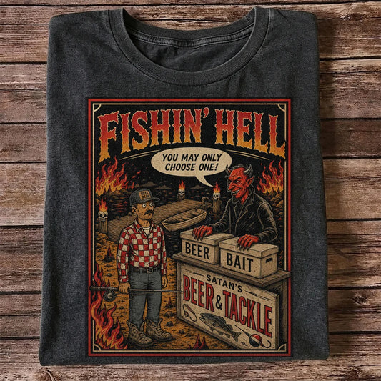 Fishin' Hell Beer & Tackle Funny Fishing T-Shirt