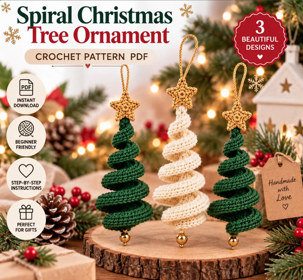 Spiral Crochet Christmas Tree Ornament Pattern