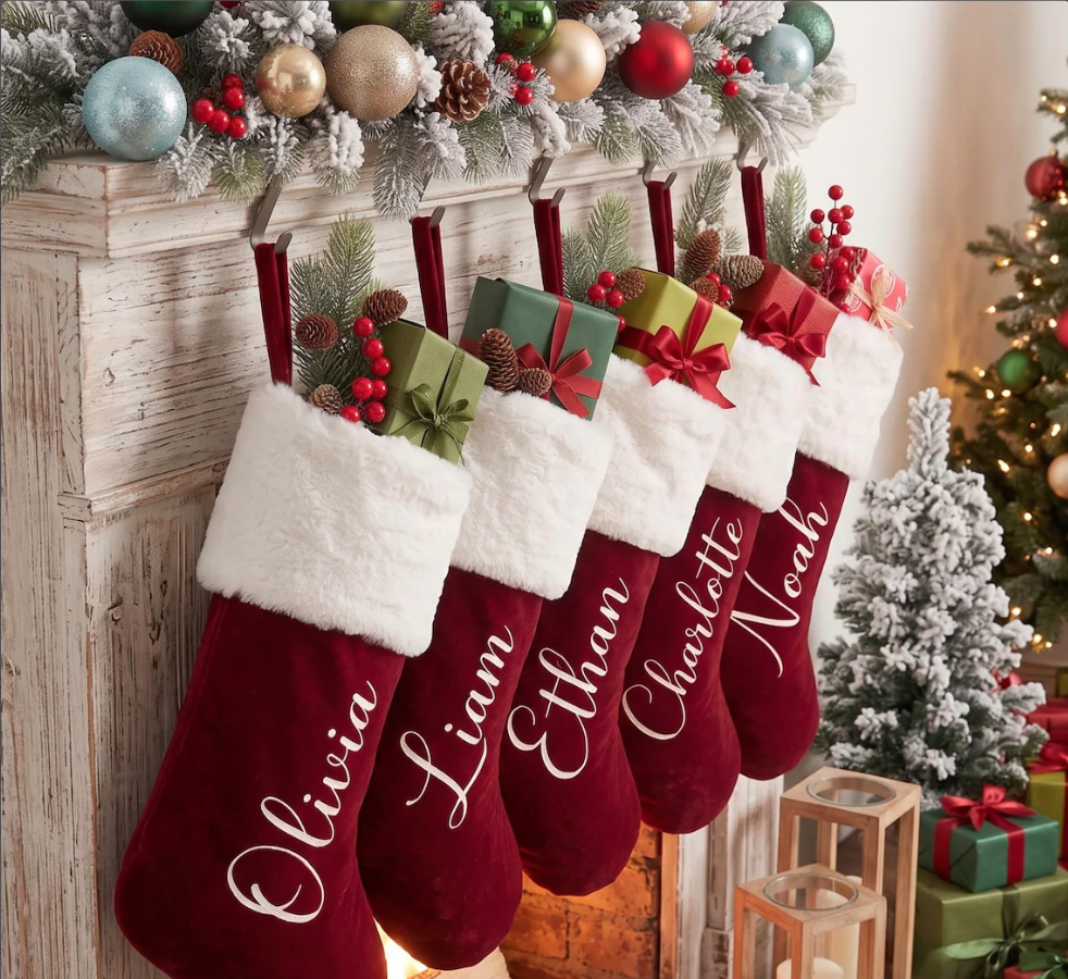 Personalized Christmas Stocking, Custom Name Red Plush Stockings
