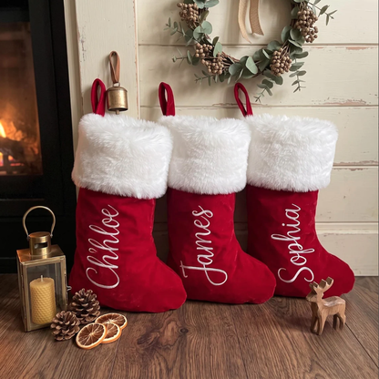 Personalized Christmas Stocking, Custom Name Red Plush Stockings
