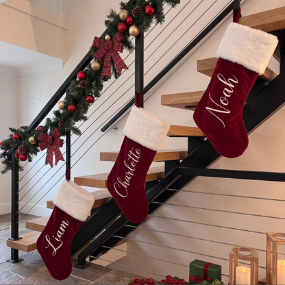 Personalized Christmas Stocking, Custom Name Red Plush Stockings