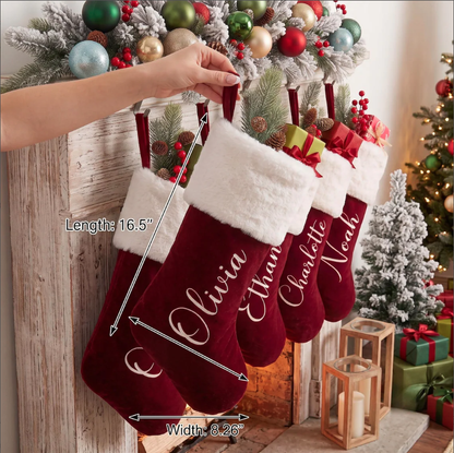 Personalized Christmas Stocking, Custom Name Red Plush Stockings