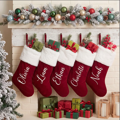 Personalized Christmas Stocking, Custom Name Red Plush Stockings
