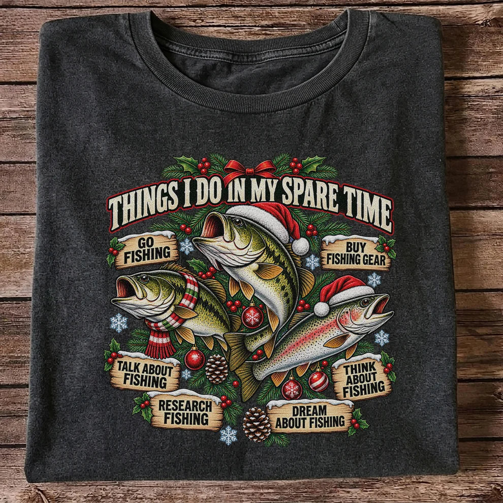 Things I Do in My Spare Time Christmas Bass and Trout Fishing T-Shirt