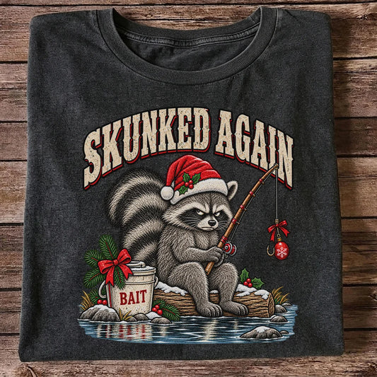 Skunked Again Raccoon Christmas Funny Fishing T-Shirt