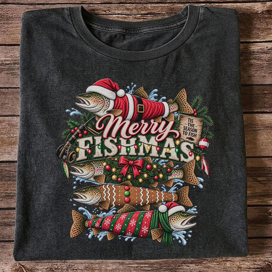 Merry Fishmas Tis the Season to Fish Christmas Trout T-Shirt