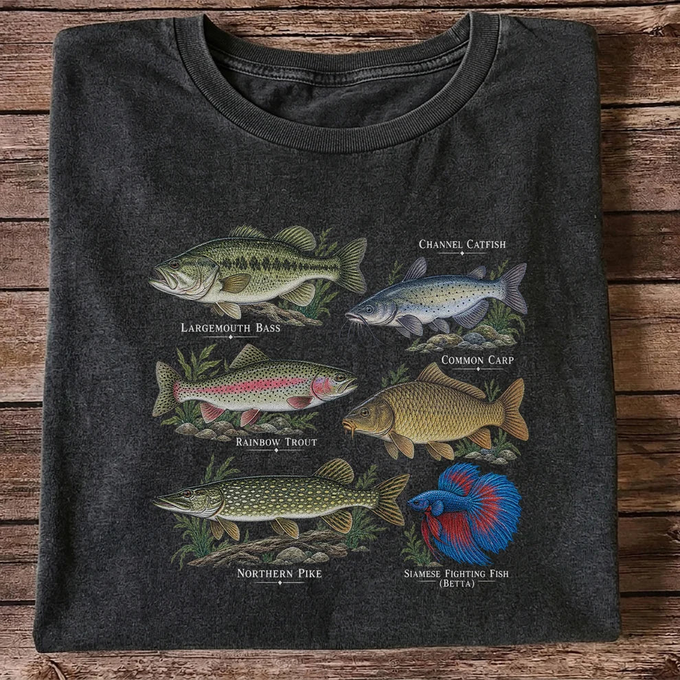 Bass Trout Catfish Carp Pike and Betta Freshwater Fish Graphic T-Shirt