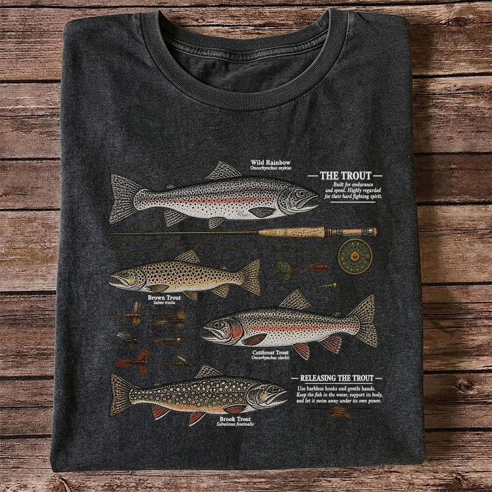 The Trout Species Chart Vintage Fly Fishing Graphic T-Shirt