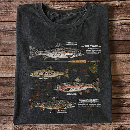 The Trout Species Chart Vintage Fly Fishing Graphic T-Shirt