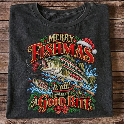 Merry Fishmas Christmas Sweater Pattern Bass Fishing T-Shirt