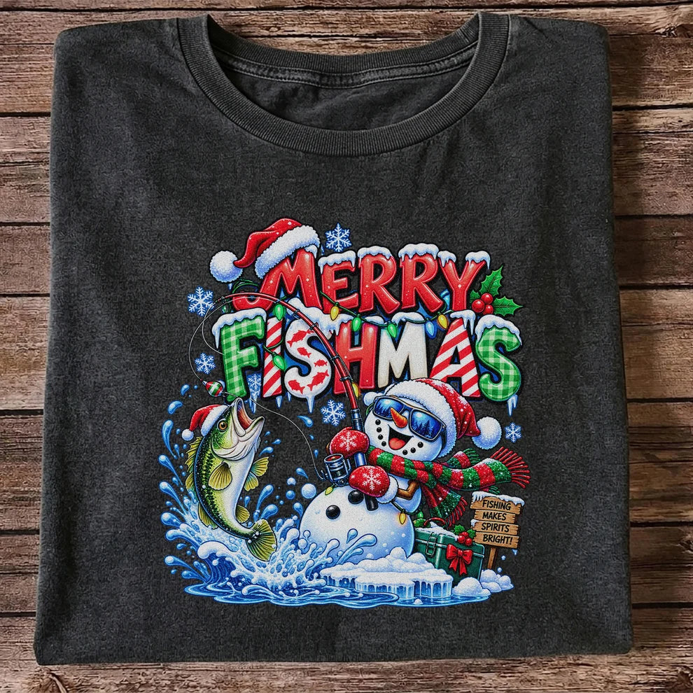 Merry Fishmas Christmas Fishing Graphic T-Shirt