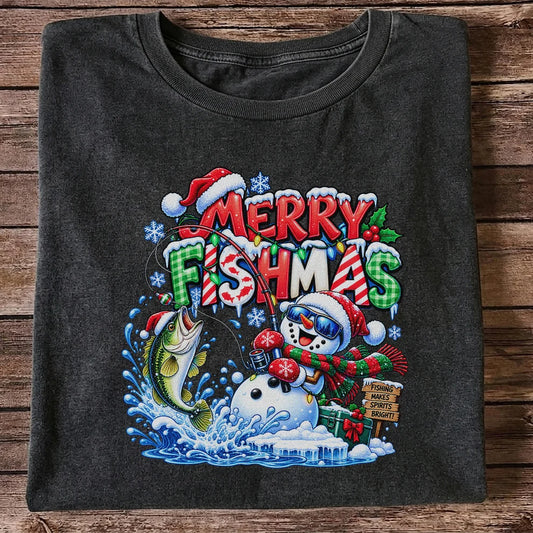 Merry Fishmas Christmas Fishing Graphic T-Shirt