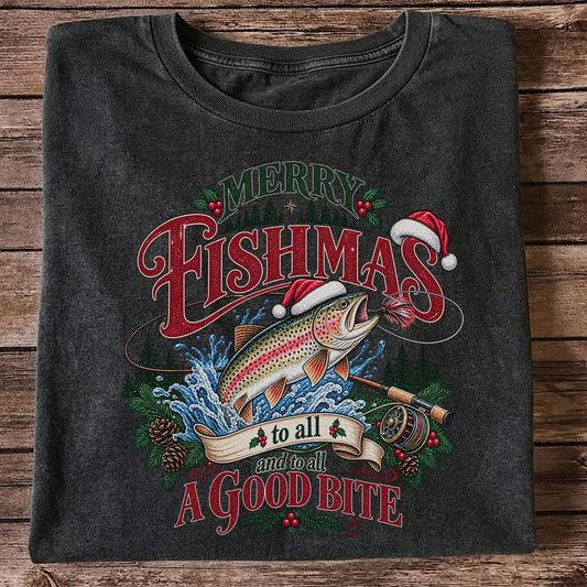 Merry Fishmas to All and to All a Good Bite Rainbow Trout T-Shirt