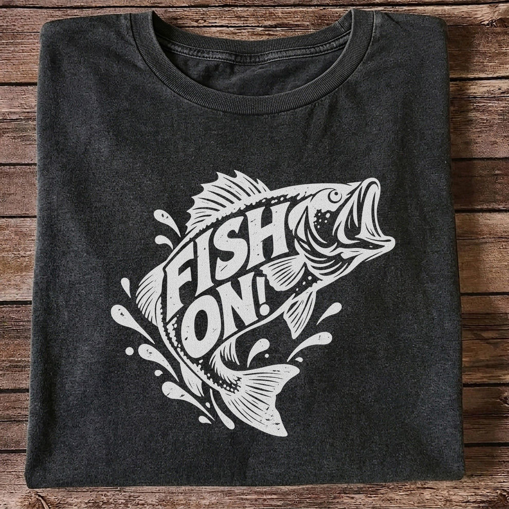 Fish On! Jumping Bass Fishing Distressed Graphic T-Shirt