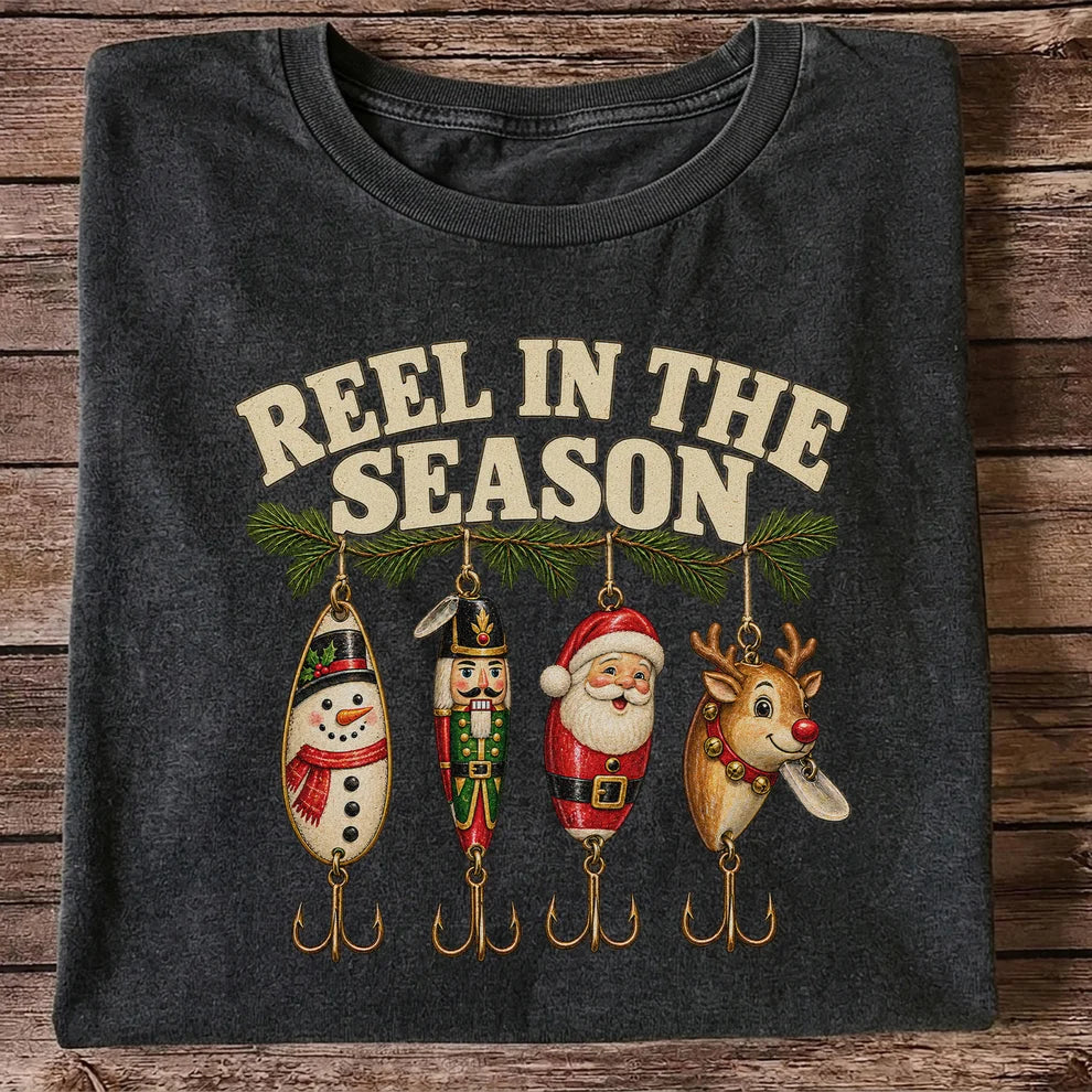 Reel in the Season Christmas Fishing Lures Graphic T-Shirt