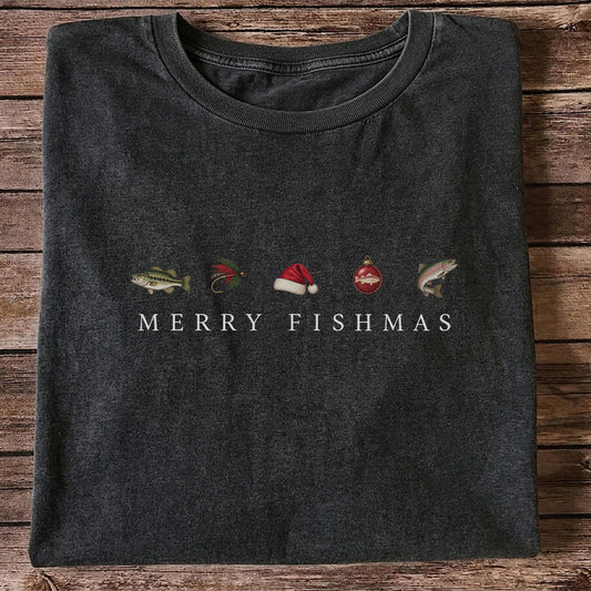 Christmas Fish Icons Fishing Graphic T-Shirt