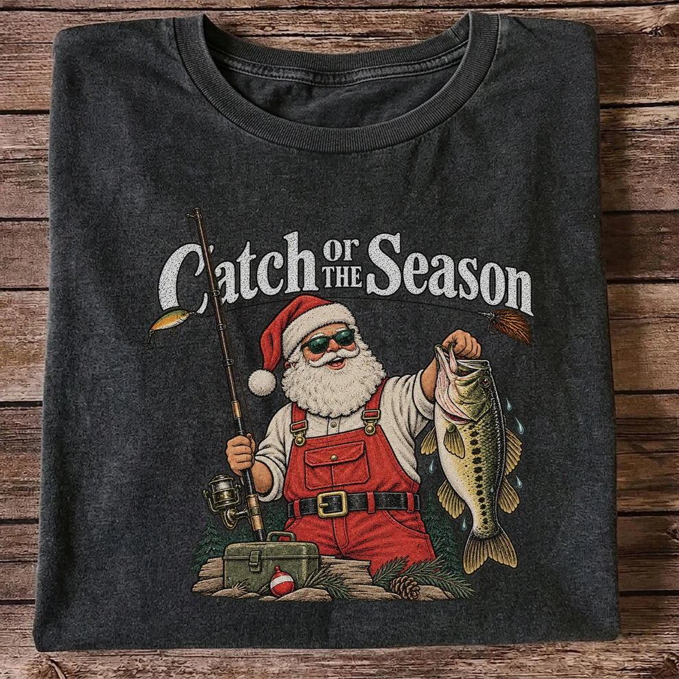 Catch of the Season Santa Bass Fishing Christmas T-Shirt
