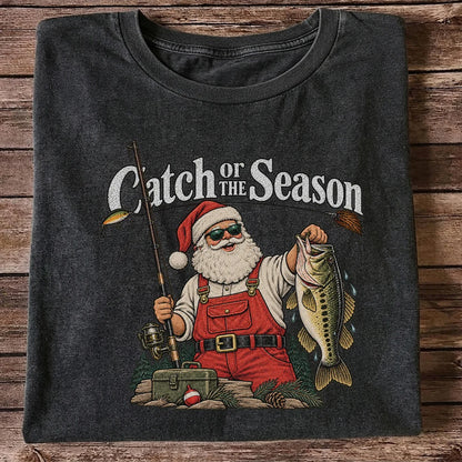 Catch of the Season Santa Bass Fishing Christmas T-Shirt