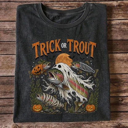 Trick or Trout Halloween T-Shirt Funny Trout Fishing Halloween Tee