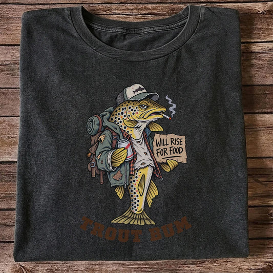 Trout Bum Will Rise for Food Funny Brown Trout Fishing T-Shirt