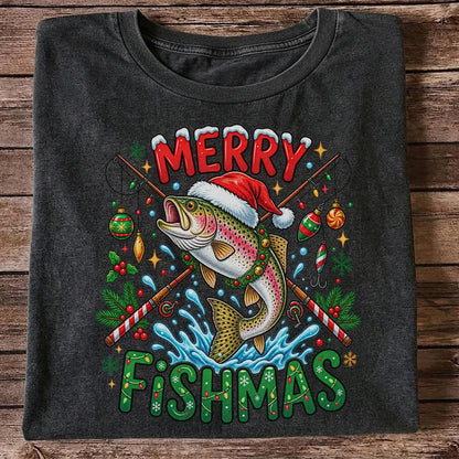 Merry Fishmas Santa Trout Christmas Fishing Graphic T-Shirt