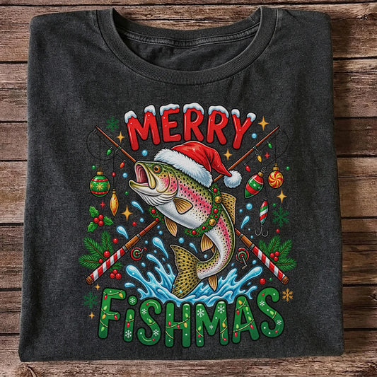 Merry Fishmas Santa Trout Christmas Fishing Graphic T-Shirt