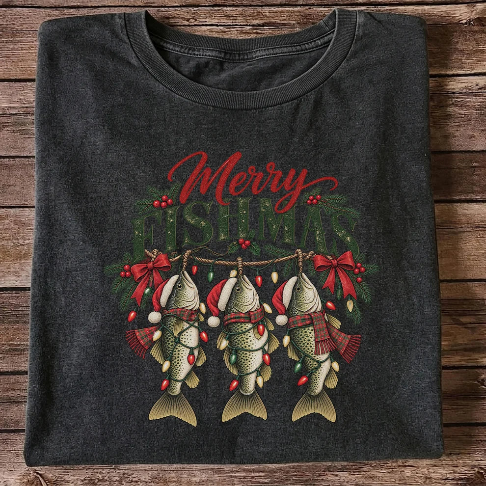 Merry Fishmas Christmas Trout Fishing Graphic T-Shirt