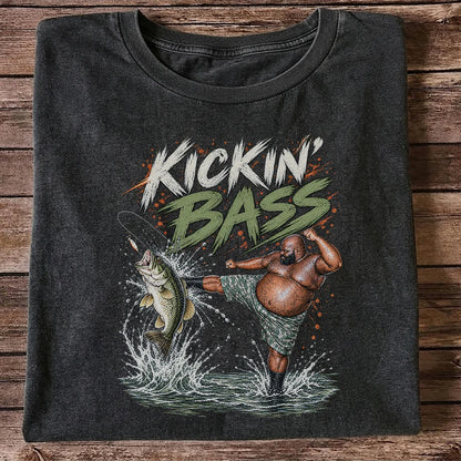 Kickin' Bass Funny Bass Fishing Graphic T-Shirt