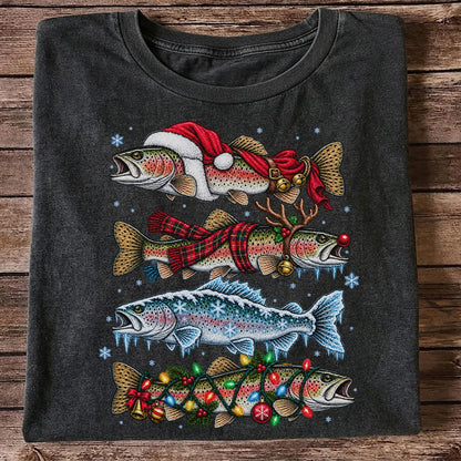 Christmas Rainbow Trout Holiday Fishing Graphic T-Shirt