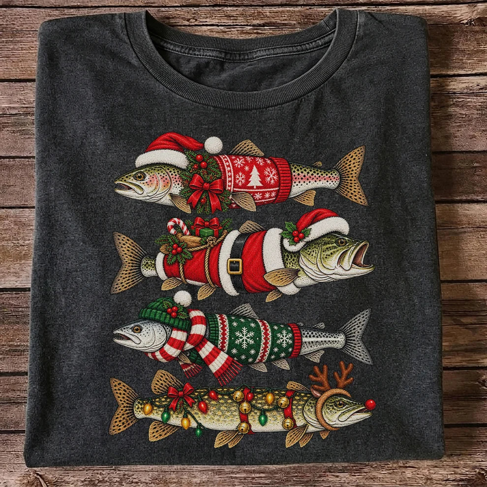 Christmas Fish Collection Festive Fishing Graphic T-Shirt