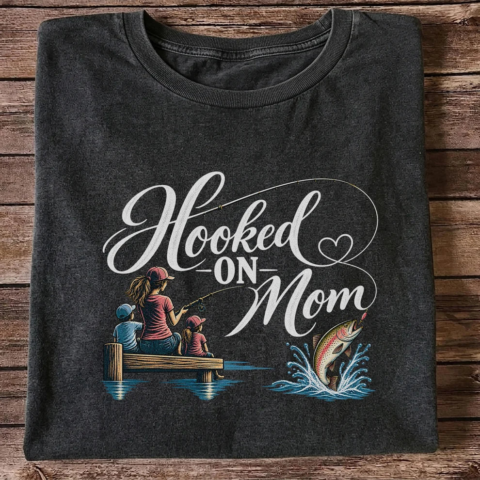 Hooked on Mom Family Fishing Graphic T-Shirt