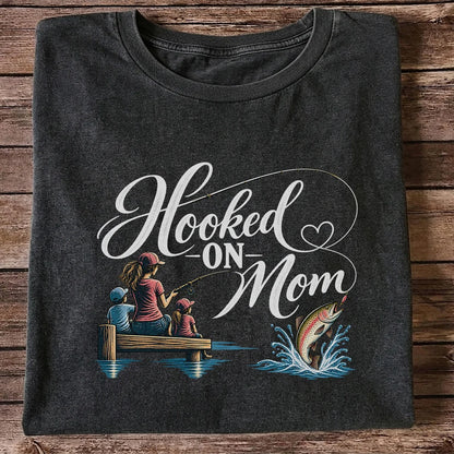Hooked on Mom Family Fishing Graphic T-Shirt