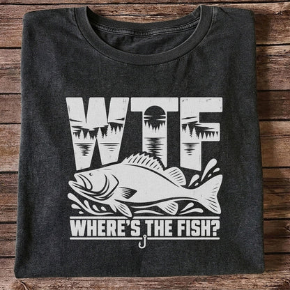 WTF Where's the Fish Funny Fishing Graphic T-Shirt