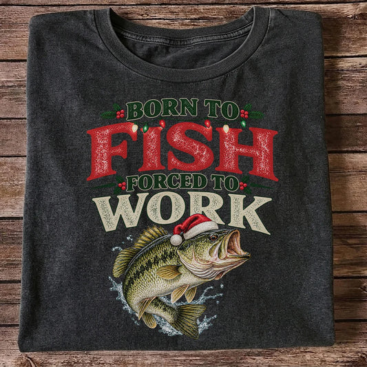 Born to Fish Forced to Work Christmas Largemouth Bass Graphic T-Shirt