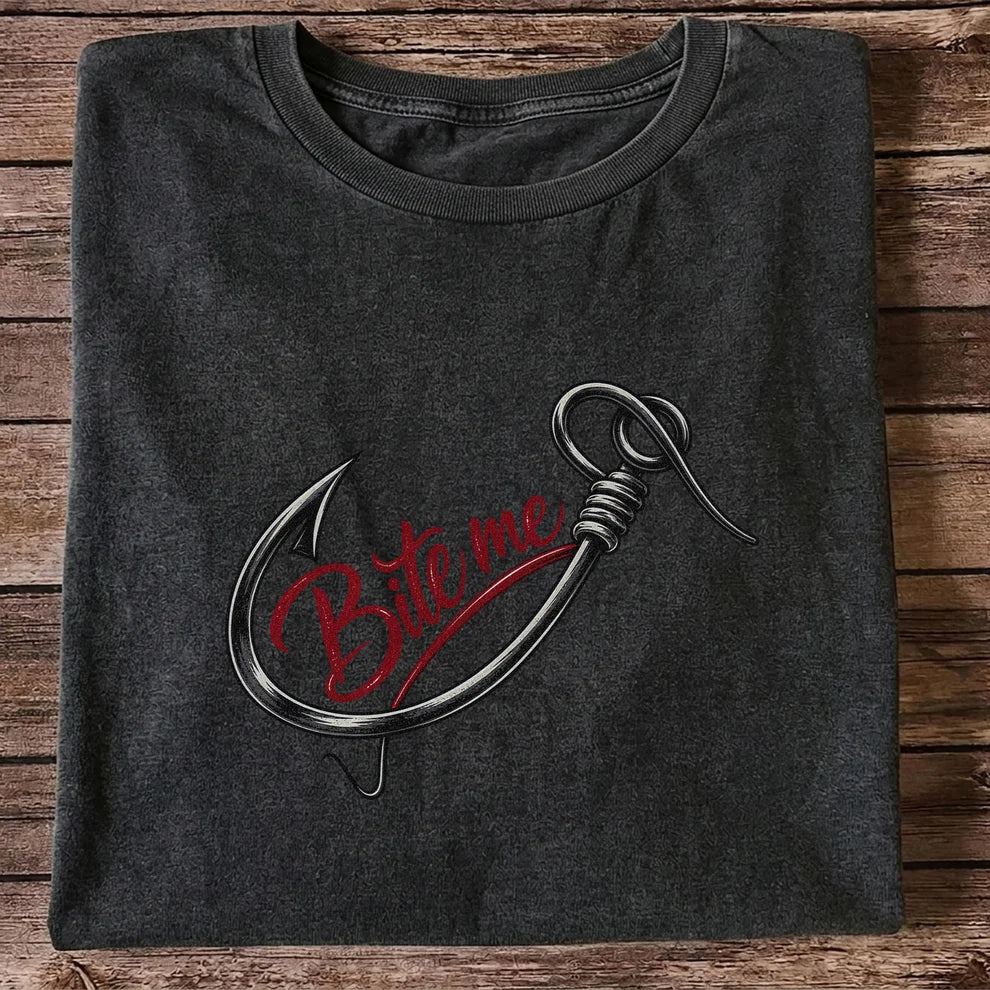 Bite Me Fishing Hook Funny Graphic T-Shirt