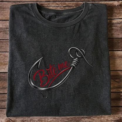Bite Me Fishing Hook Funny Graphic T-Shirt