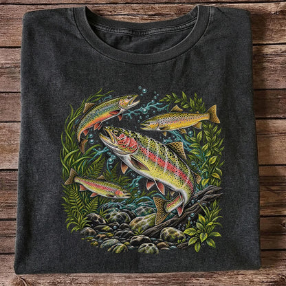 Rainbow and Brown Trout Underwater Fishing Graphic T-Shirt