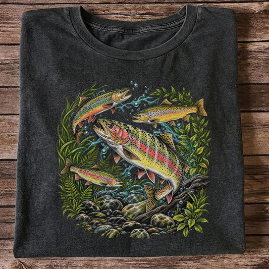 Rainbow and Brown Trout Underwater Fishing Graphic T-Shirt